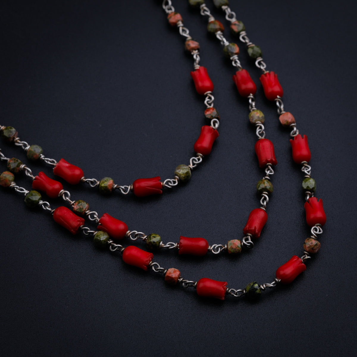 3 Layered Coral Necklace