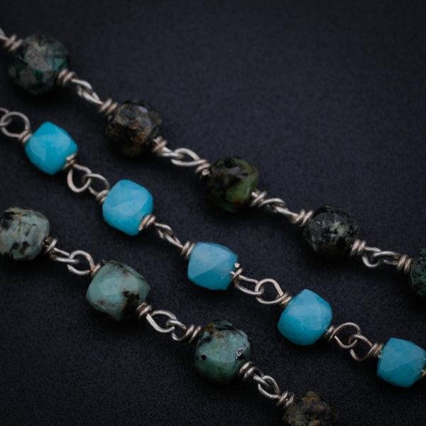 3 Layered Turquoise and Pearl Necklace