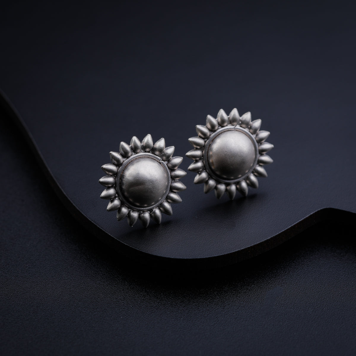 Big Dome with Small Petal Silver Earrings