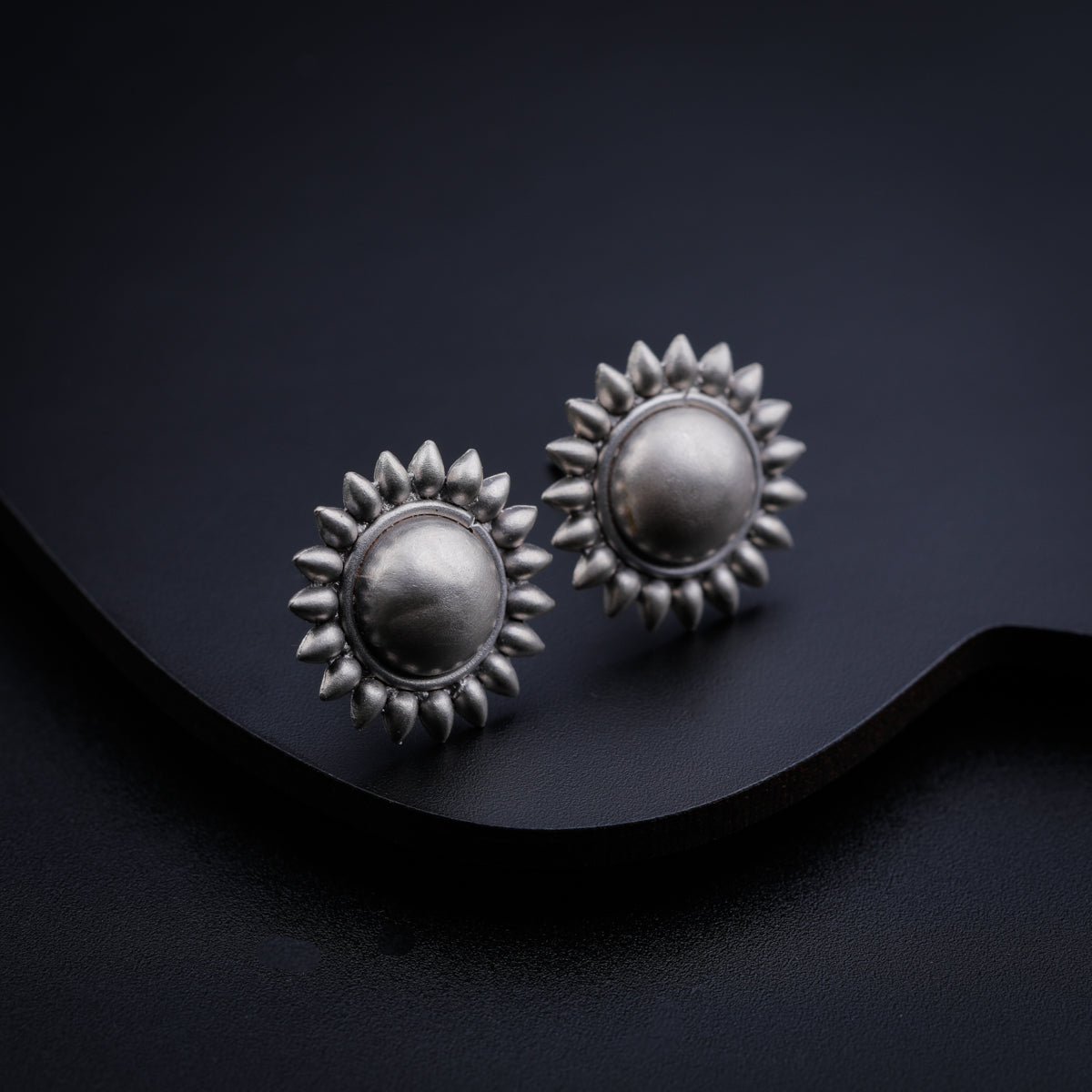 Big Dome with Small Petal Silver Earrings