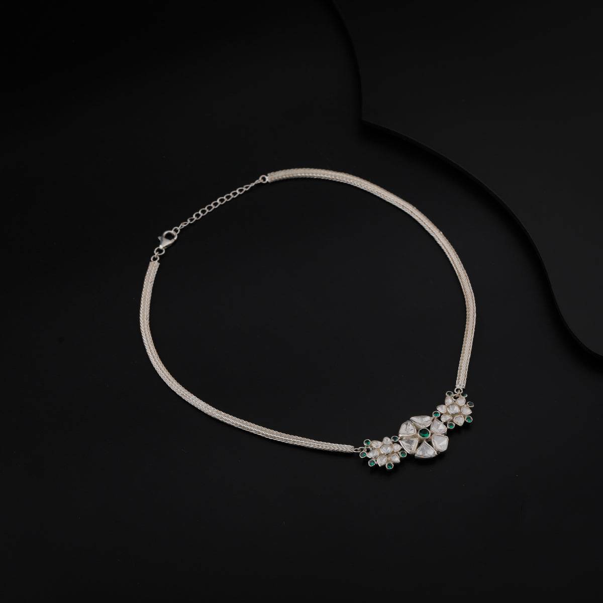 Polki Choker Silver Necklace (Moissanite)