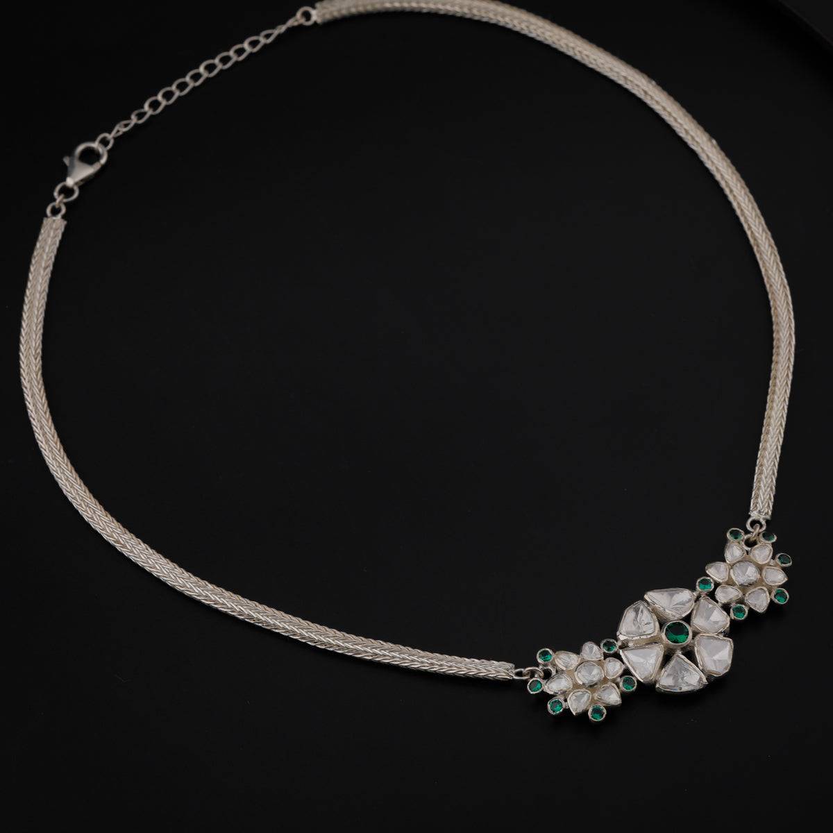 Polki Choker Silver Necklace (Moissanite)