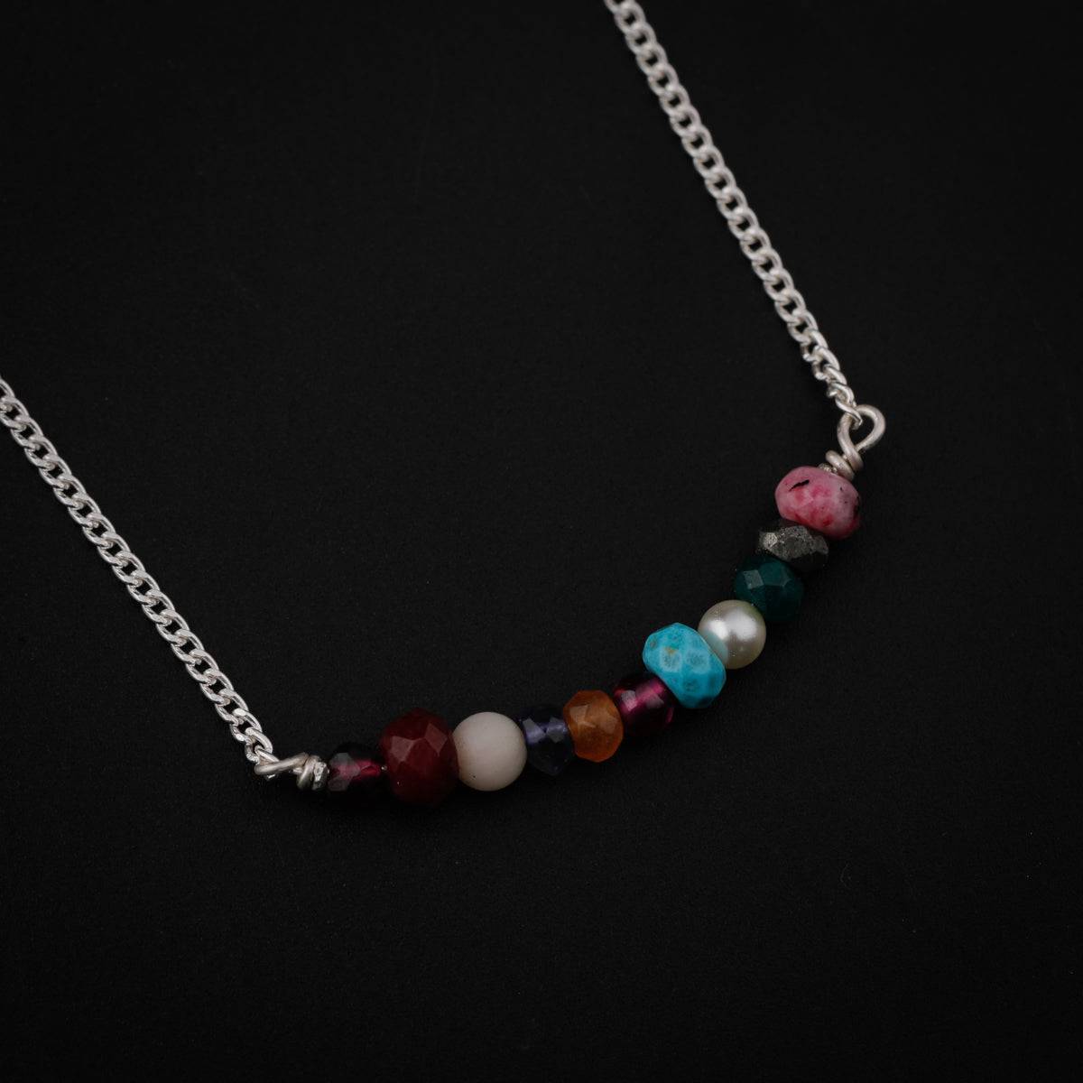 Daily Wear Chain Necklace with Semi Precious Stones