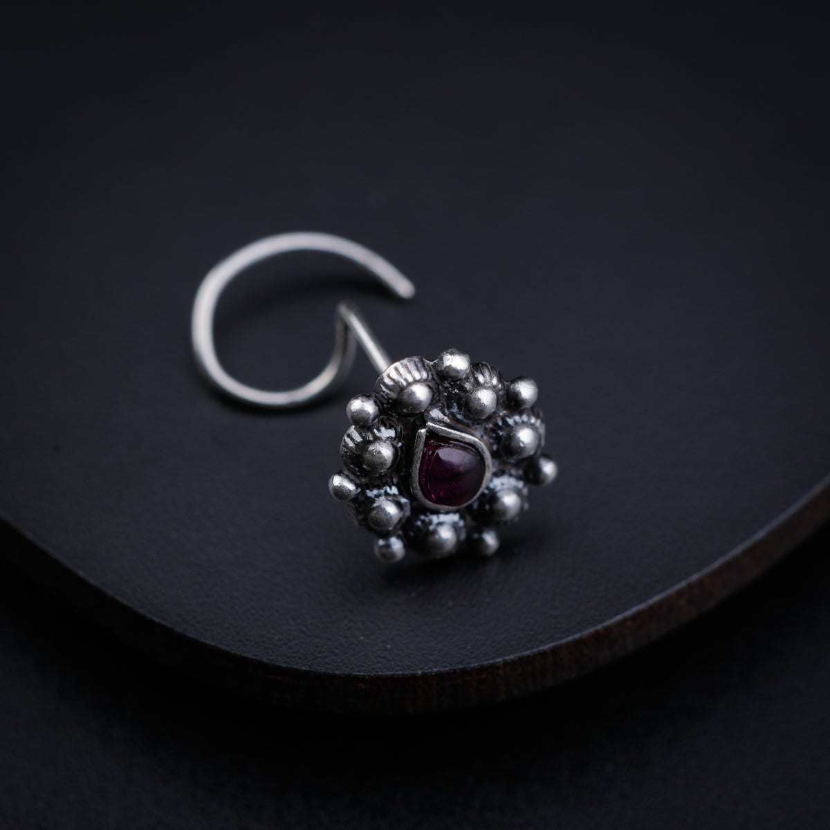 Silver Nose Pin with Red Stone