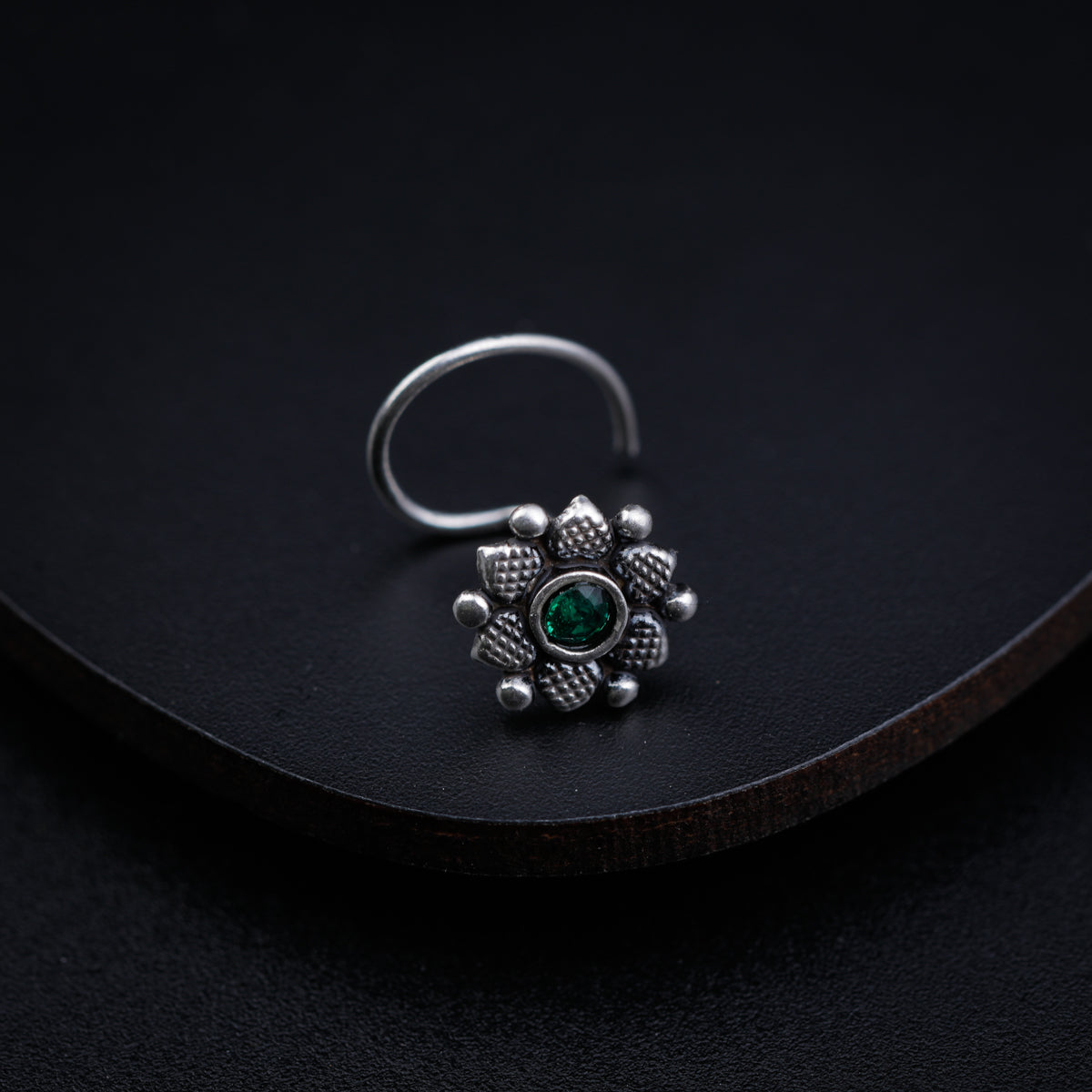 Silver Nose pin with Green Stone