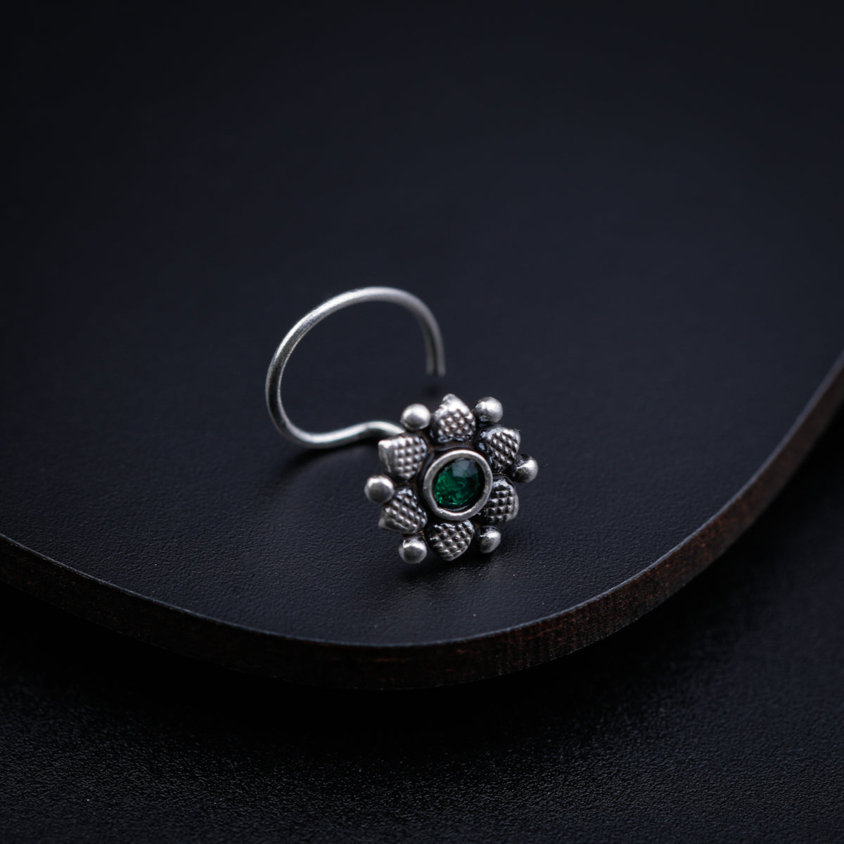 Silver Nose pin with Green Stone