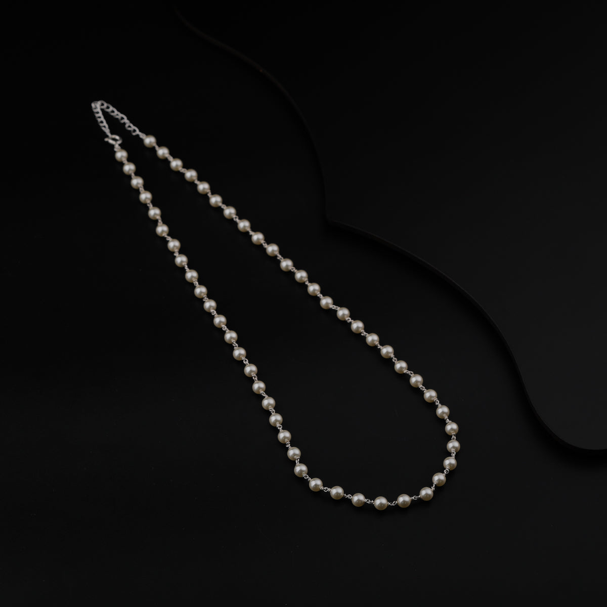 Cream Pearls Silver Chain Necklace