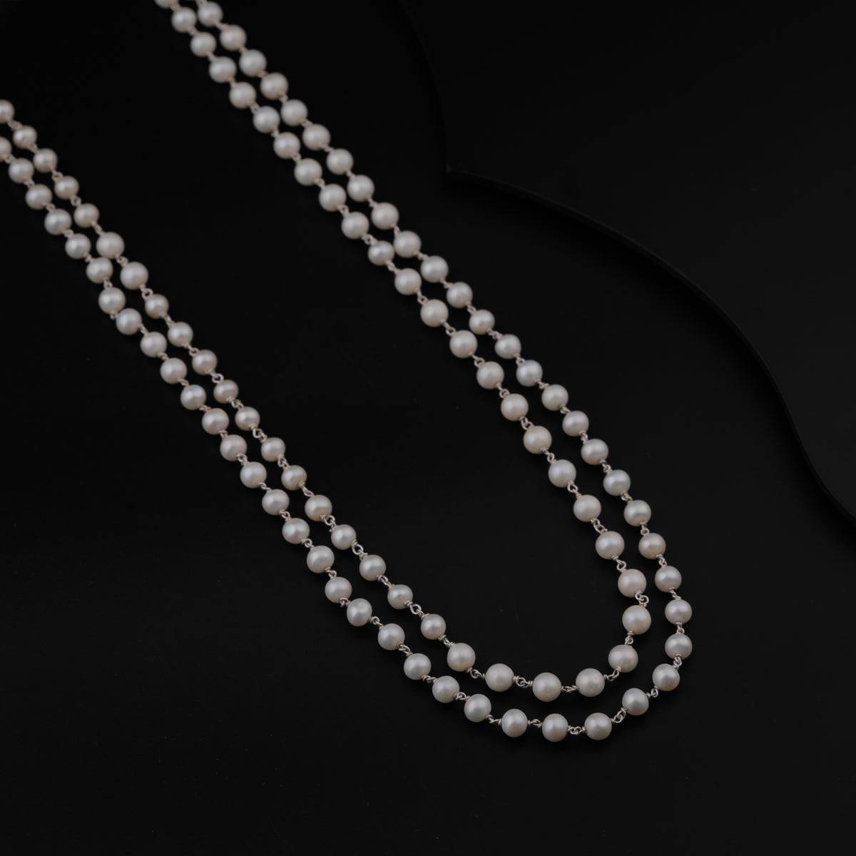 Double Layer Pearls Silver Necklace