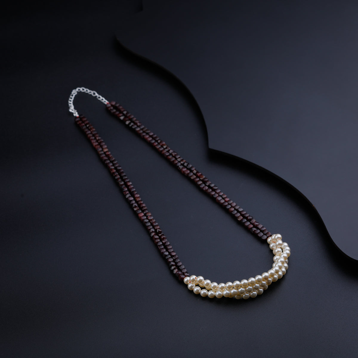 Garnet and Cream Pearls Layered Necklace