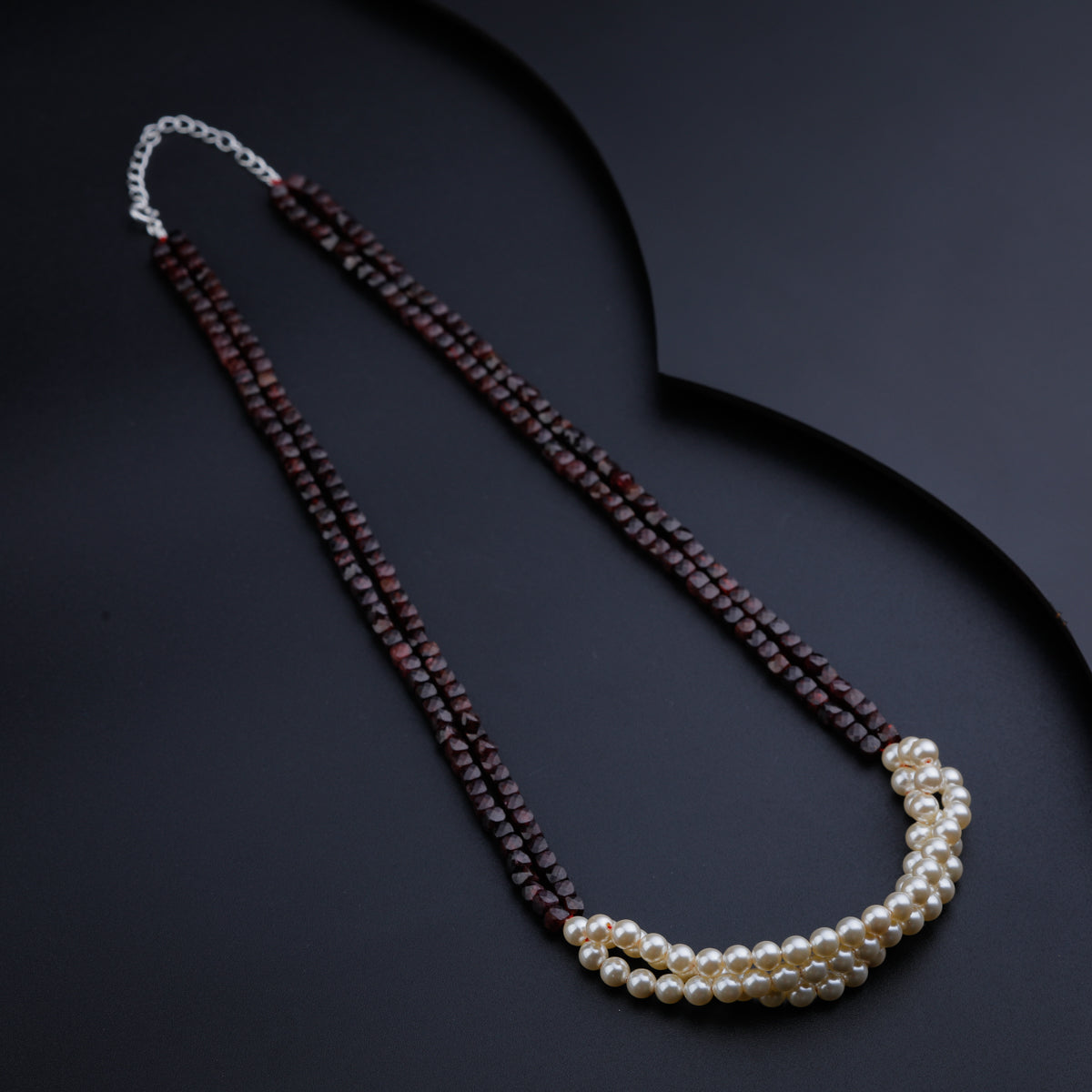 Garnet and Cream Pearls Layered Necklace