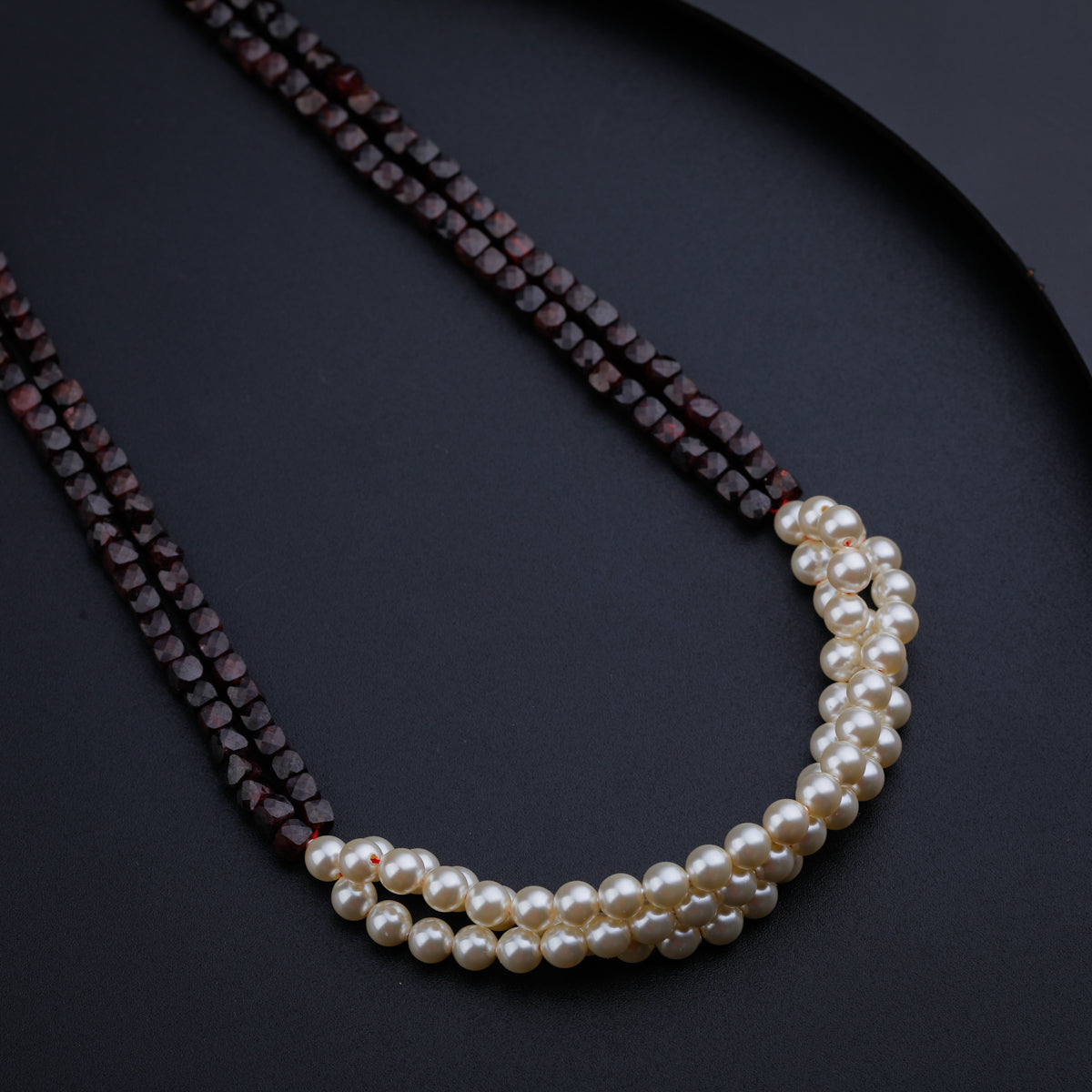 Garnet and Cream Pearls Layered Necklace