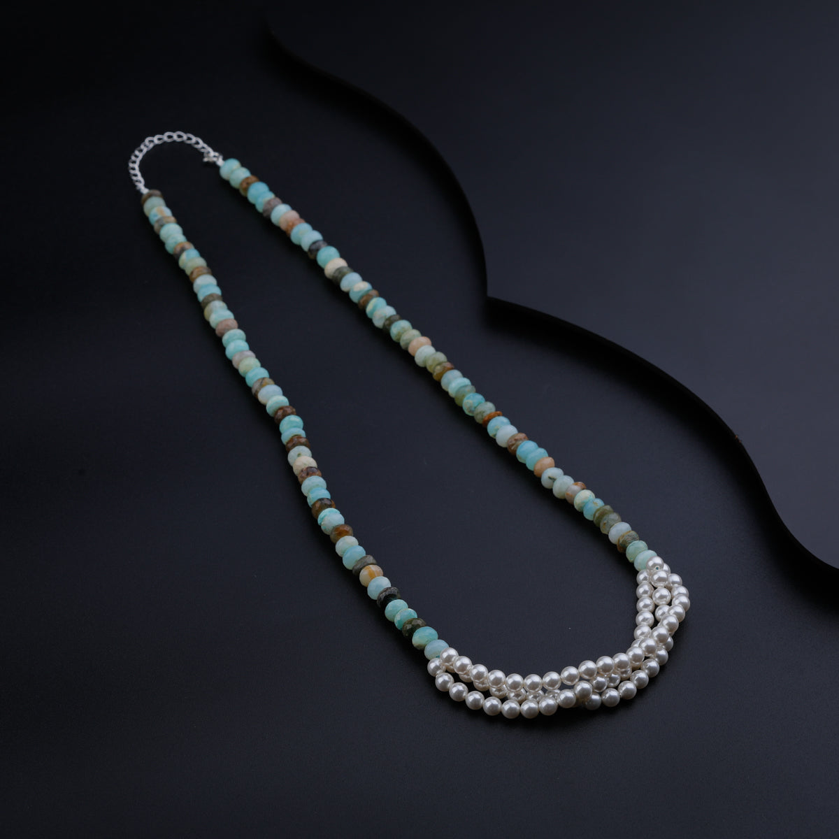 Blue Opal and Pearls Layered Necklace