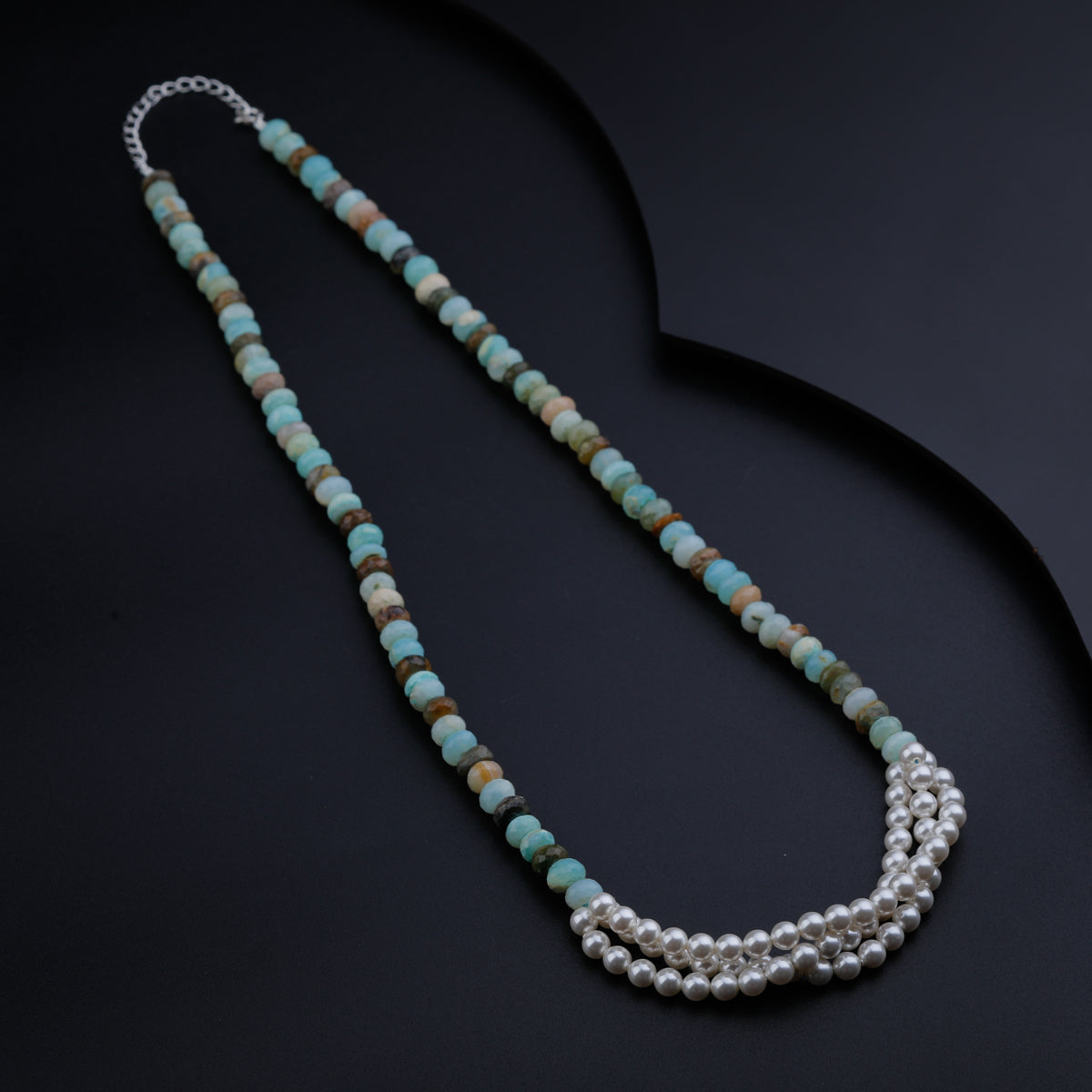 Blue Opal and Pearls Layered Necklace