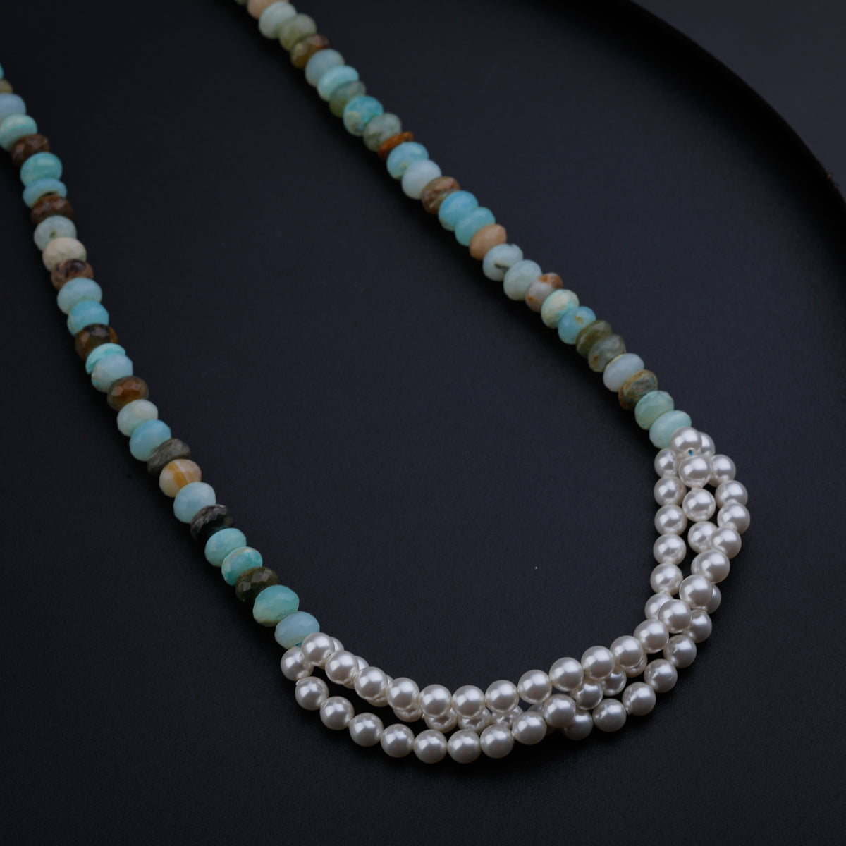 Blue Opal and Pearls Layered Necklace