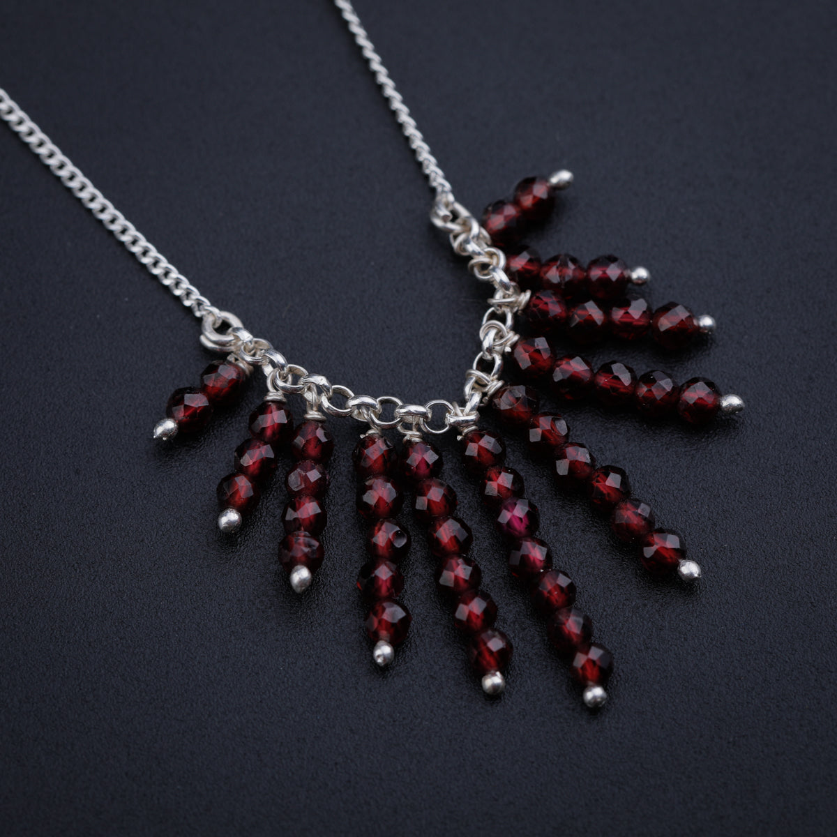 Garnet Bunch Silver Necklace