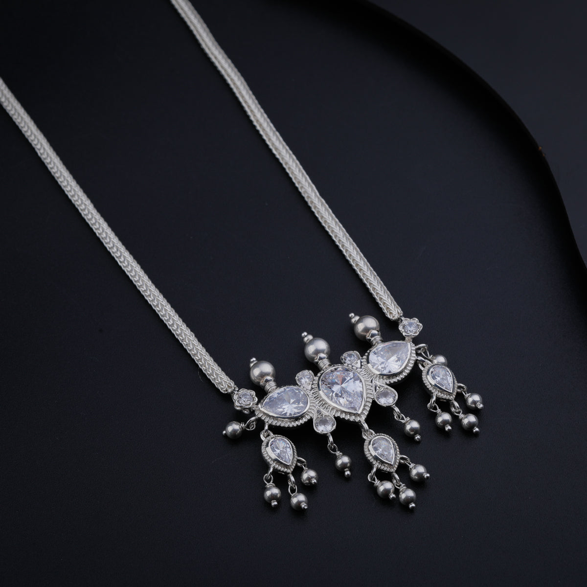 Silver Tanmani Set with CZ Crystals