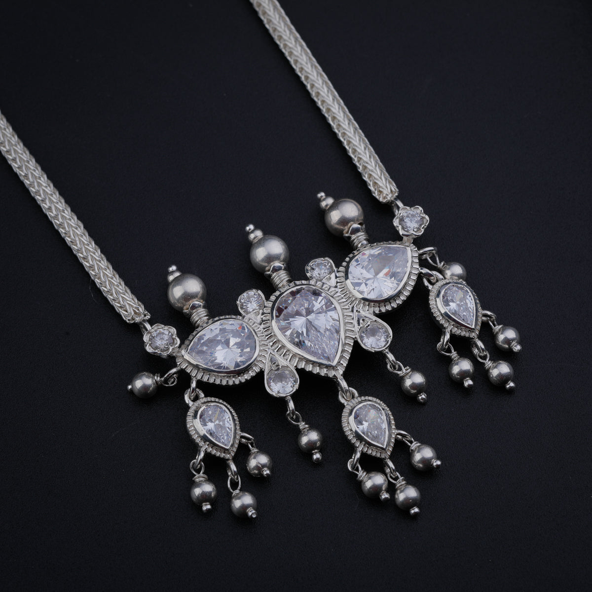 Silver Tanmani Set with CZ Crystals