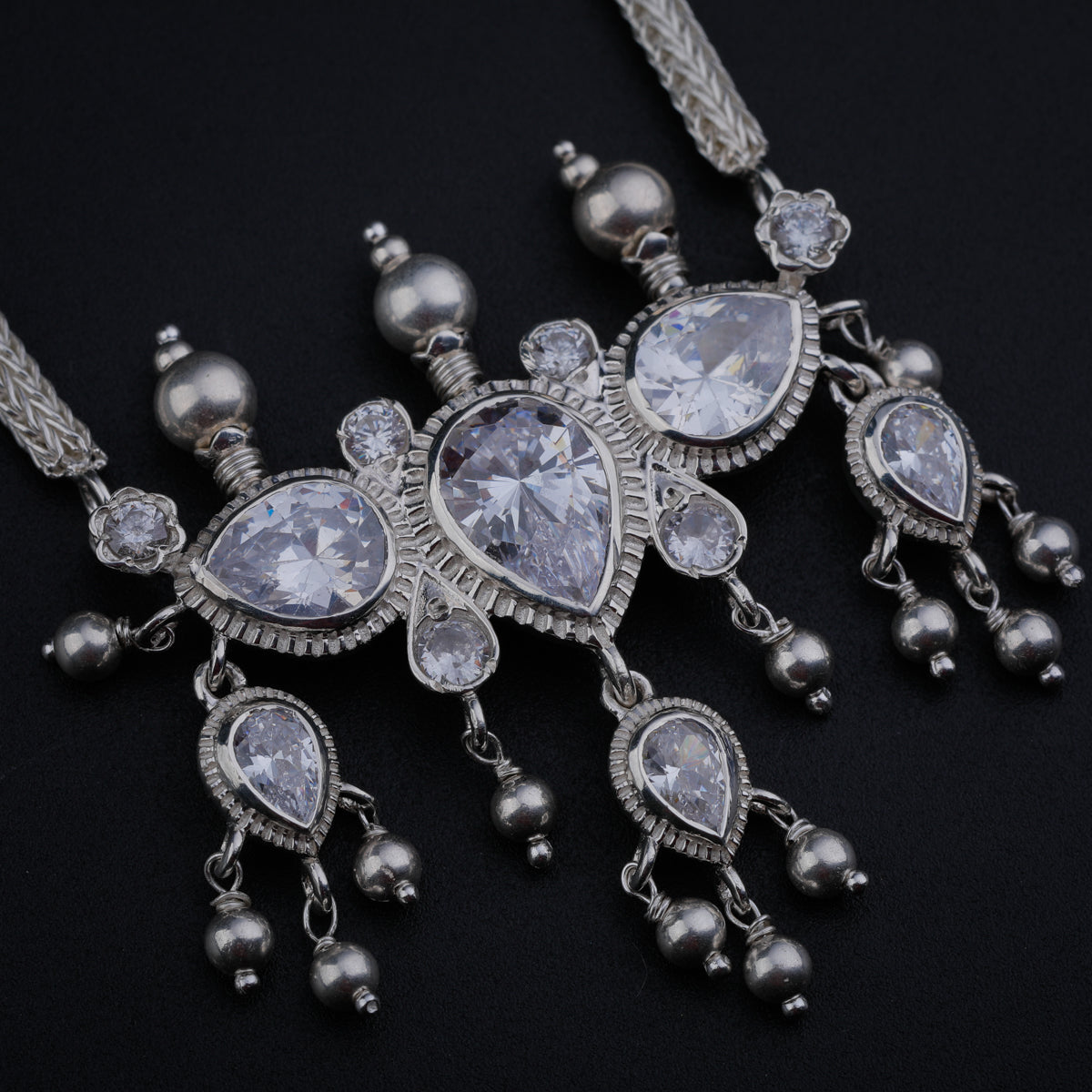 Silver Tanmani Set with CZ Crystals