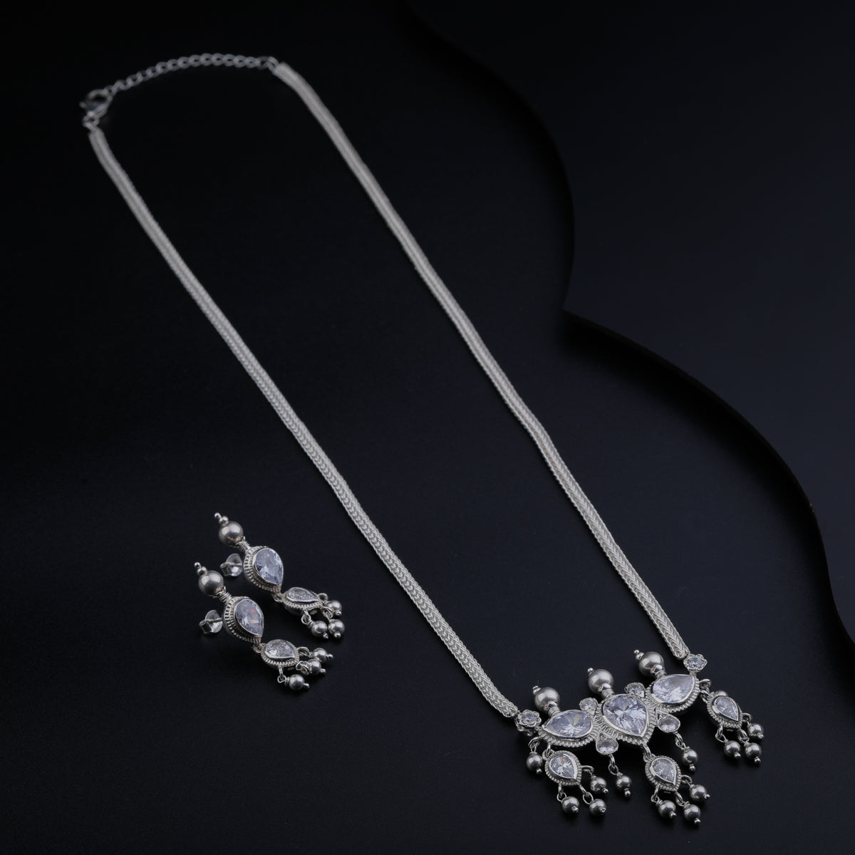 Silver Tanmani Set with CZ Crystals