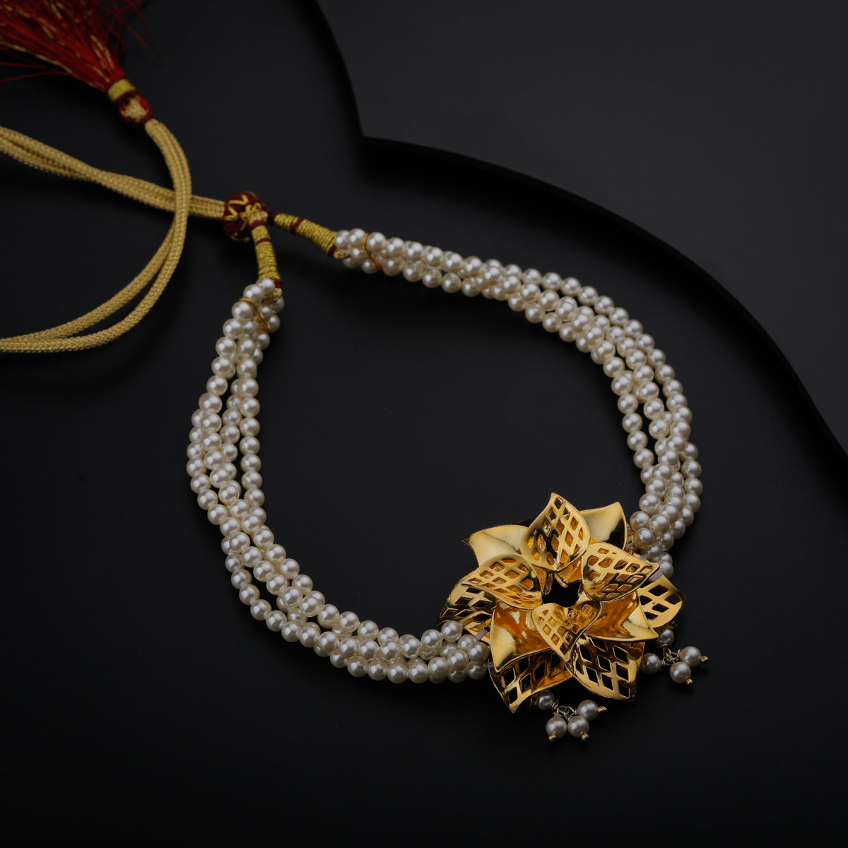 Silver Godavari Gold Plated Motif Choker with Pearls