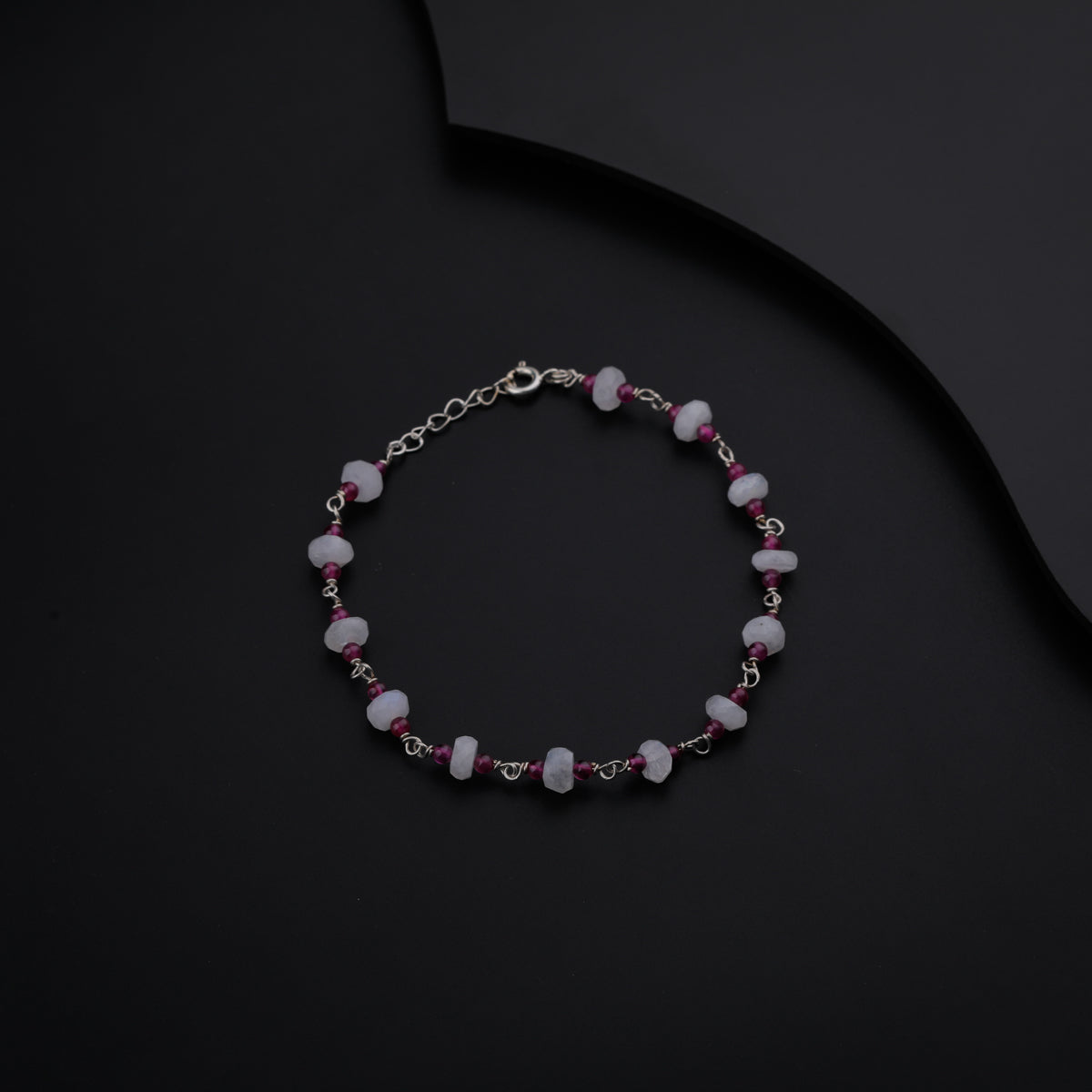 Moonstone and Ruby Silver Bracelet