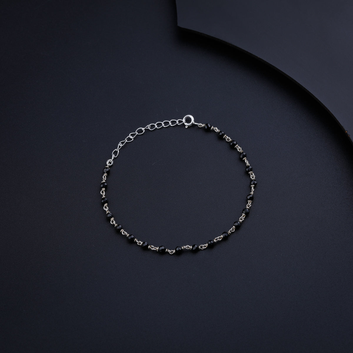 Black Spinel Silver Anklet