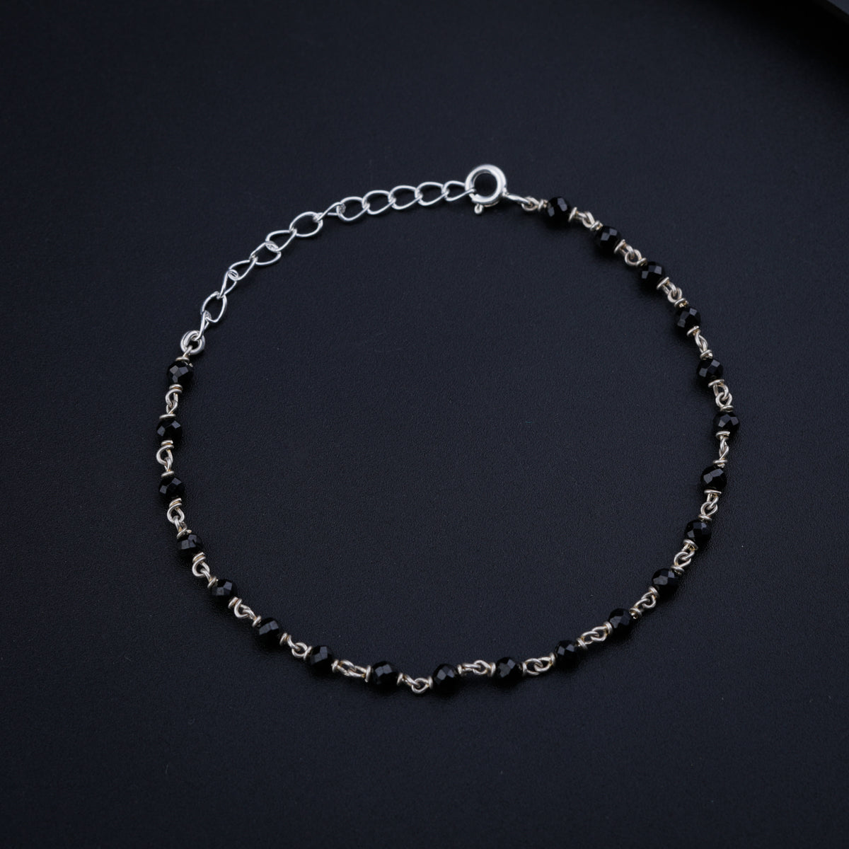 Black Spinel Silver Anklet