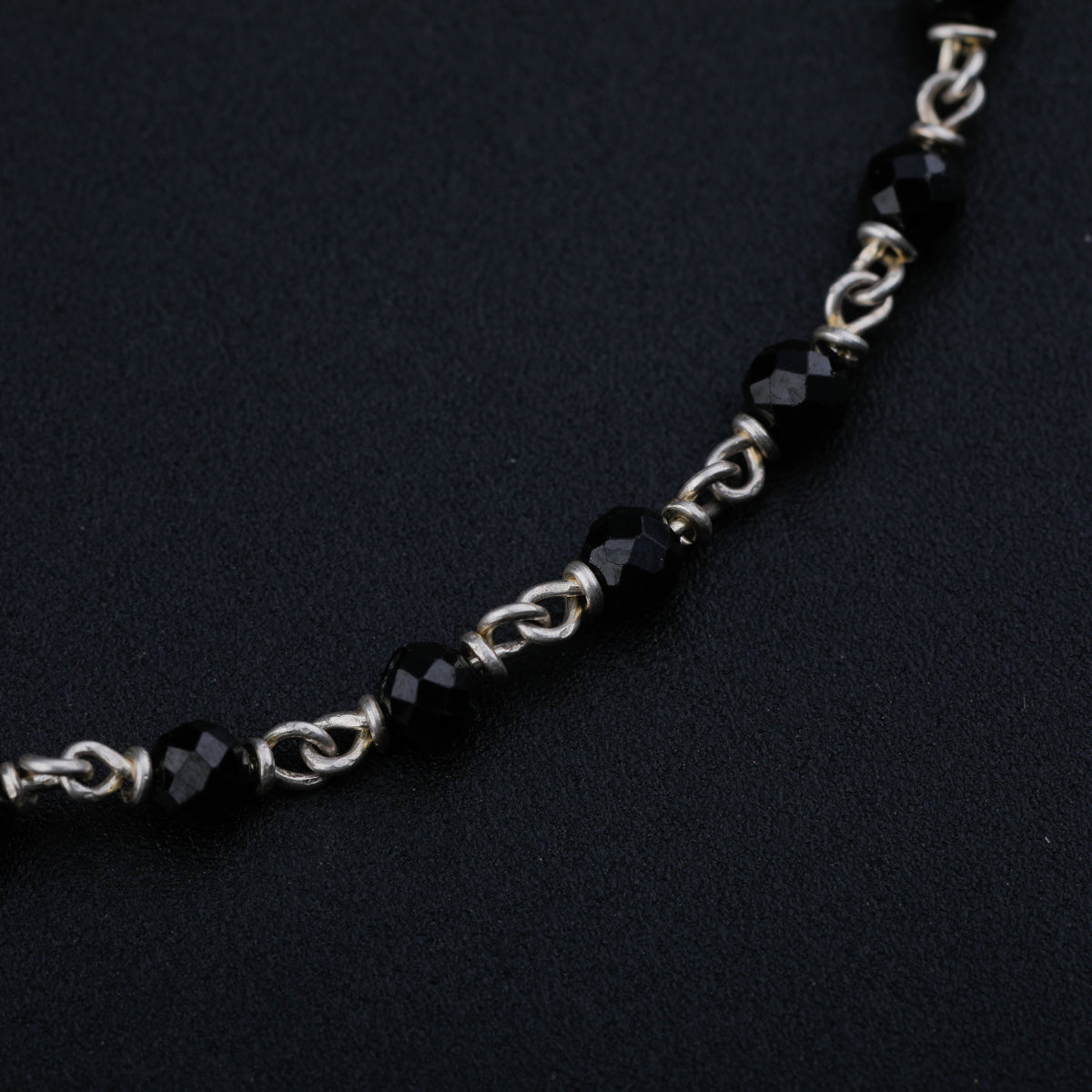 Black Spinel Silver Anklet