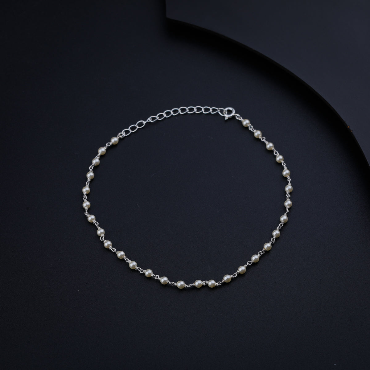 Cream Pearl Silver Anklet