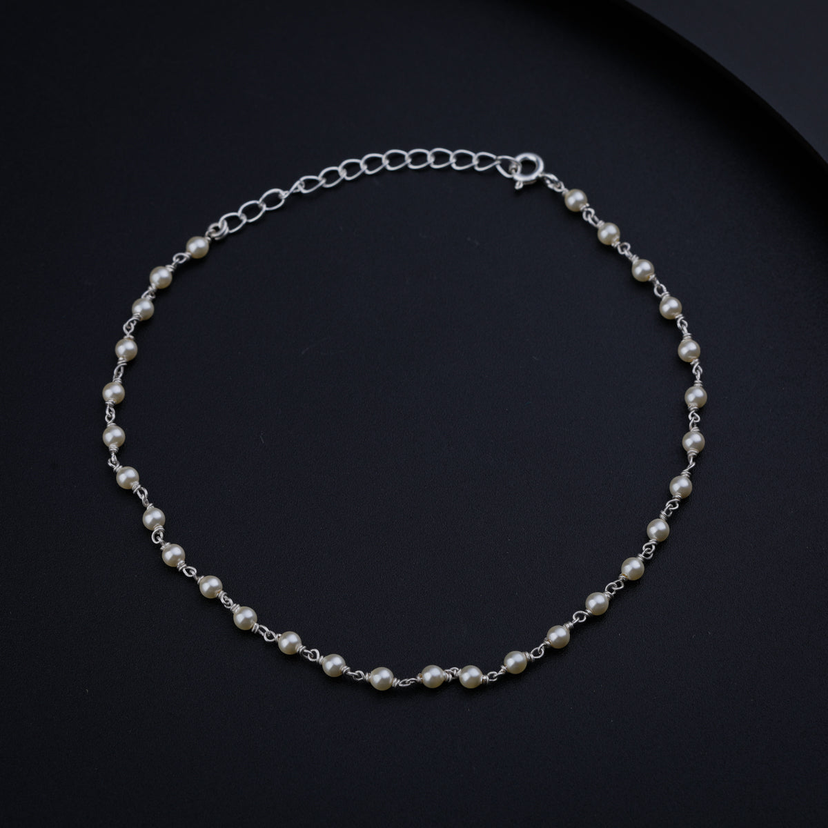 Cream Pearl Silver Anklet