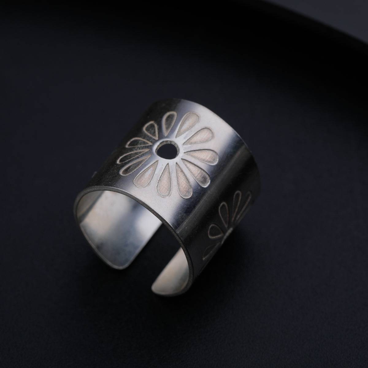 Silver Floral Lasercut Cuff Ring