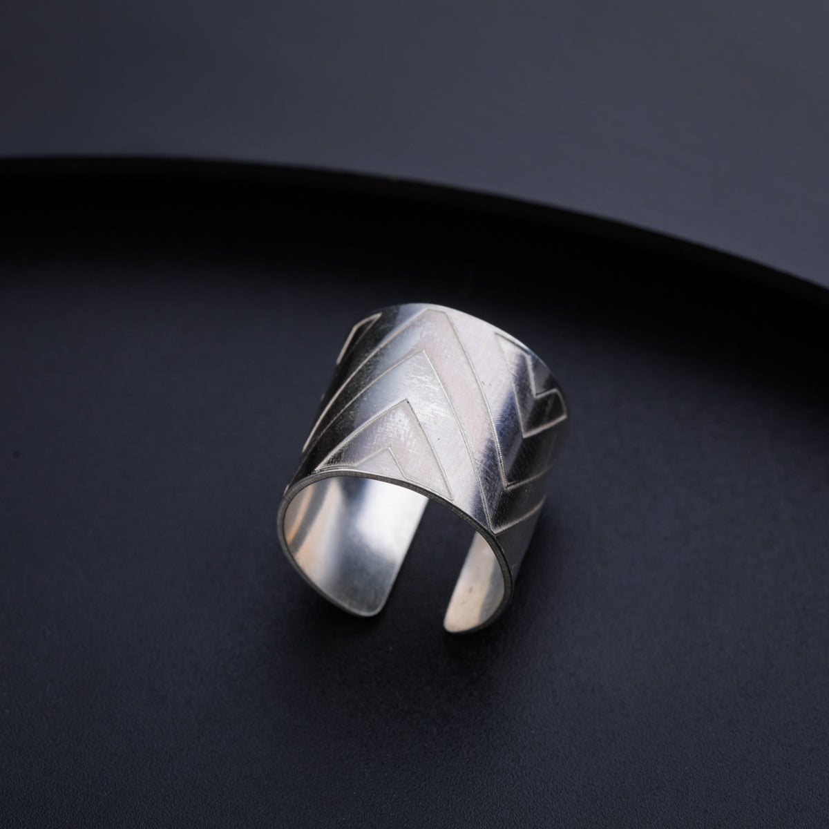 Silver Nakshi Lasercut Cuff Ring