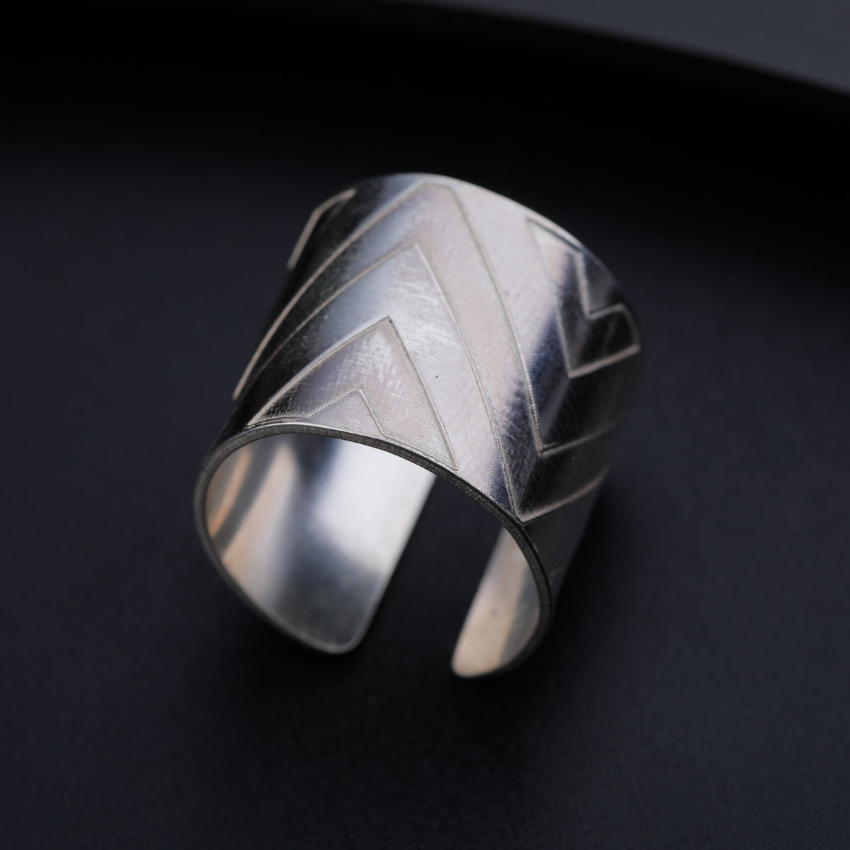 Silver Nakshi Lasercut Cuff Ring