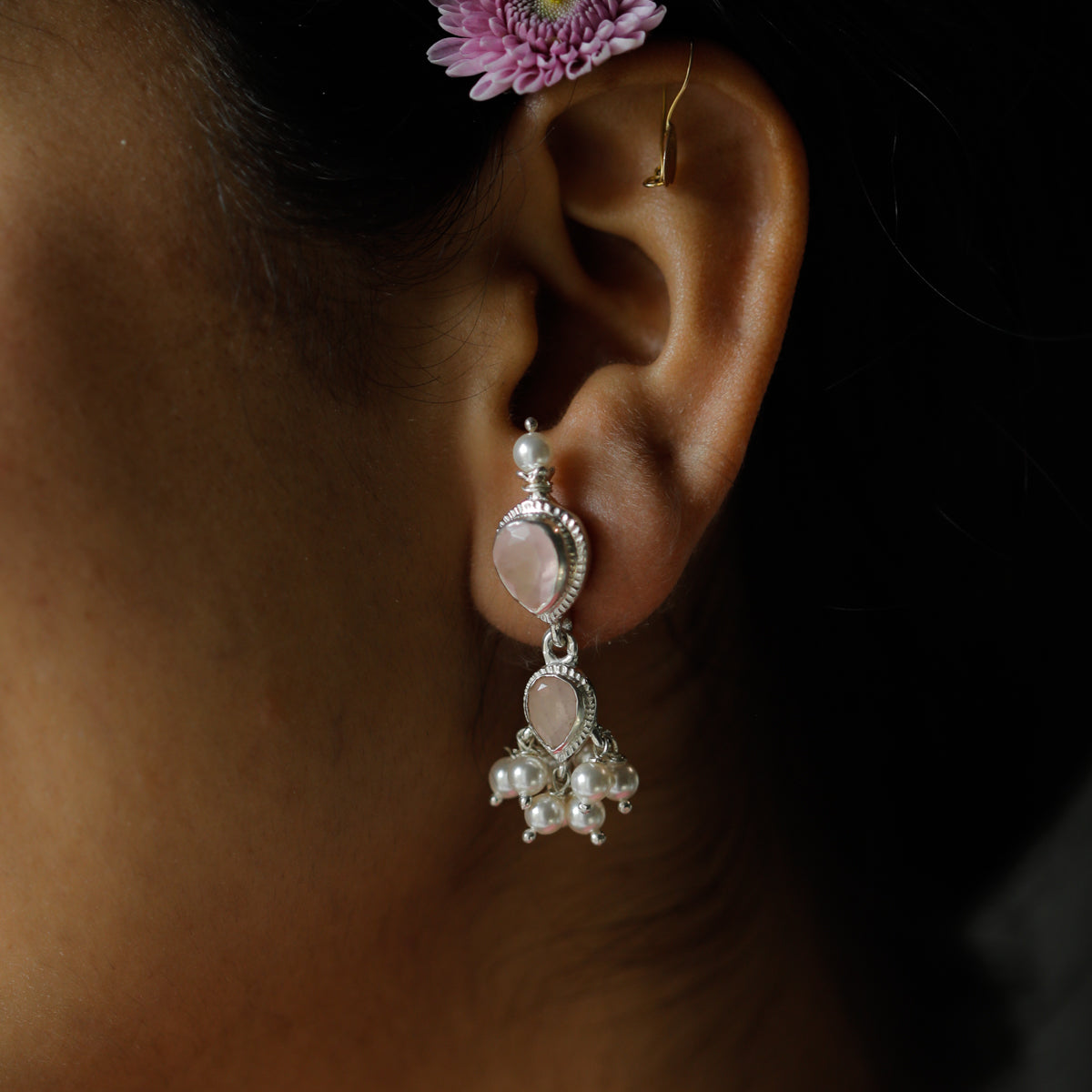 Tanmani Earring with Rose Quartz Stone