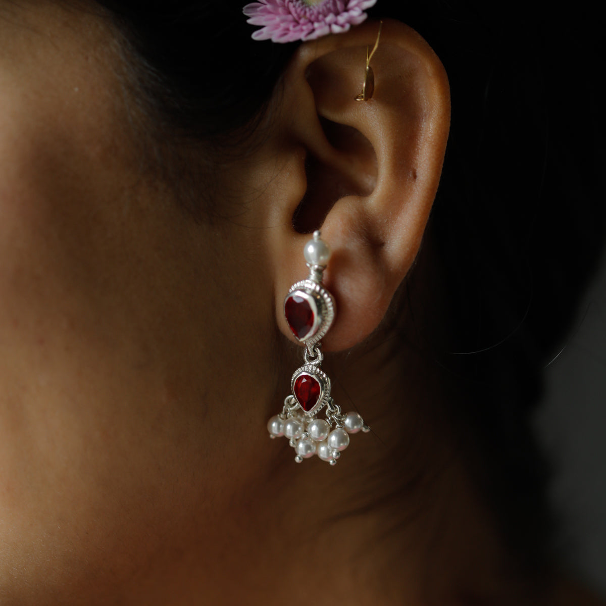 Tanmani Earring with Garnet Stone