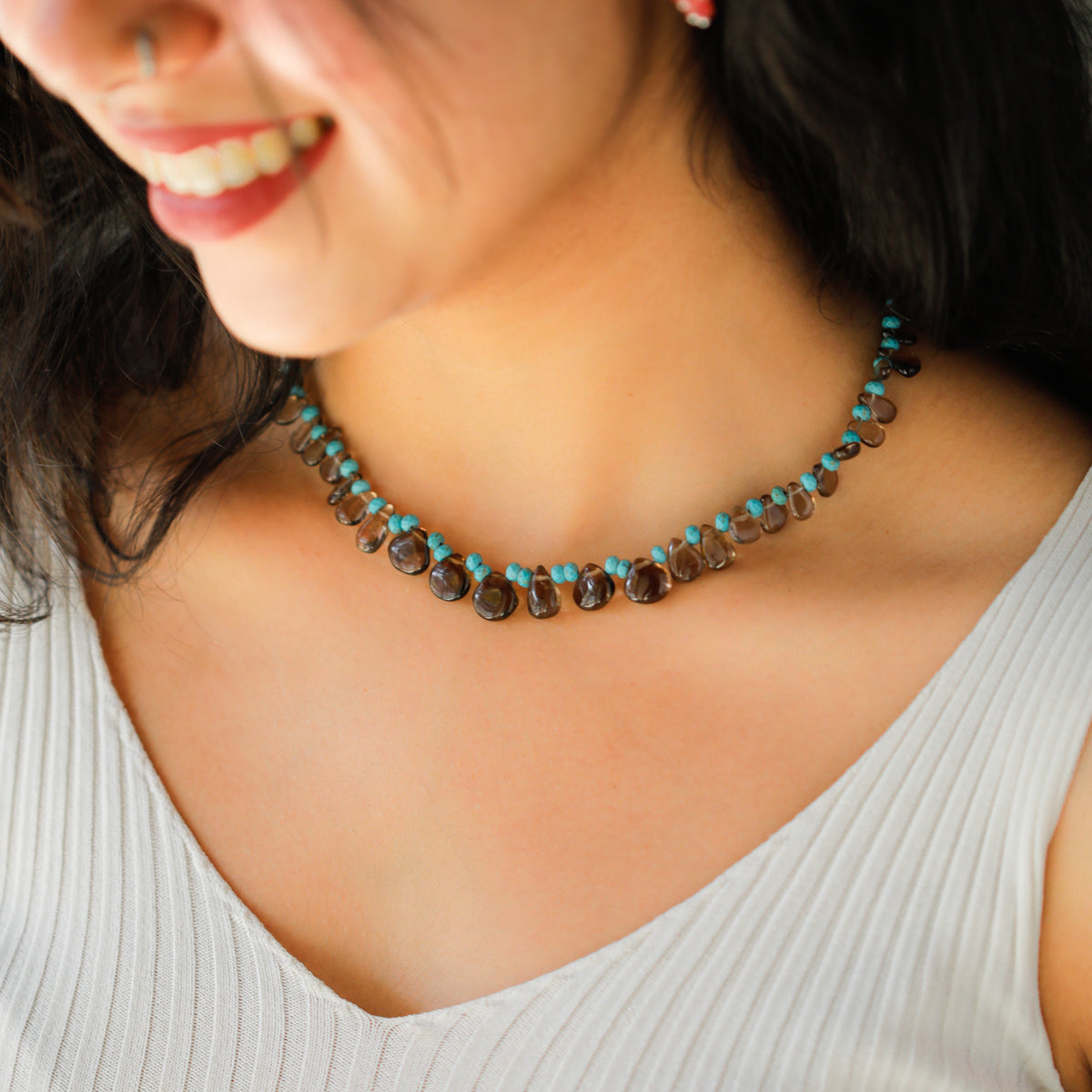 Smokey Quartz and Turquoise Necklace