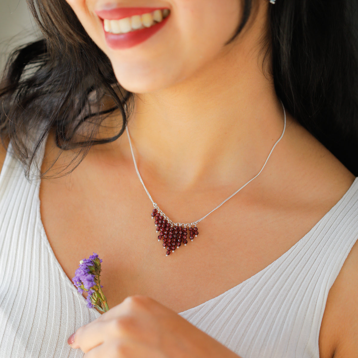 Garnet Bunch Silver Necklace