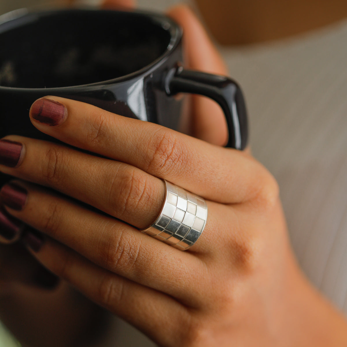 Silver Nakshi Lasercut Cuff Ring