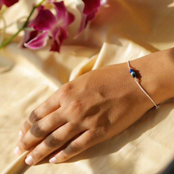 Silver Evil Eye Chain Bracelet with turquoise and black stones