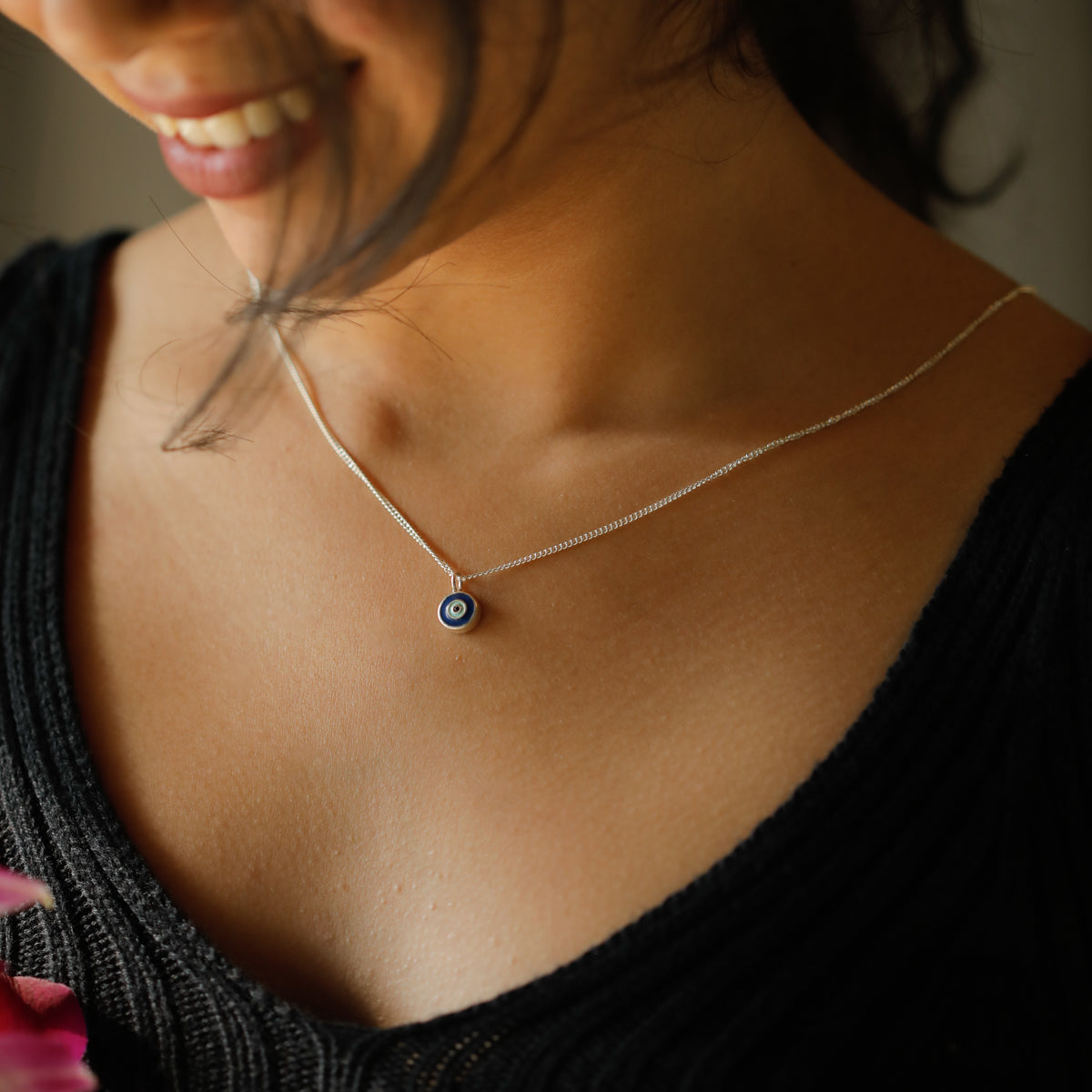 Silver Necklace with Evil Eye Pendant