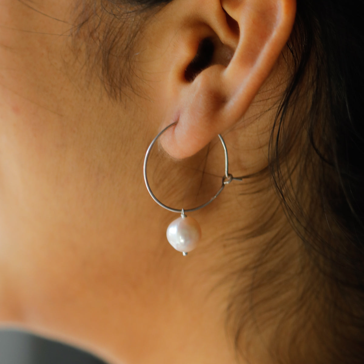 Pearl Silver Hoop Earrings