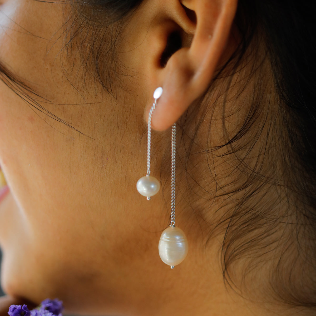 Double Pearl Drops Earring