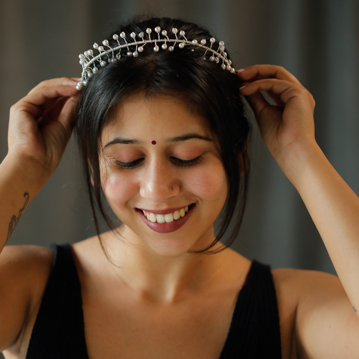 Silver Swarovski Pearls Tiara