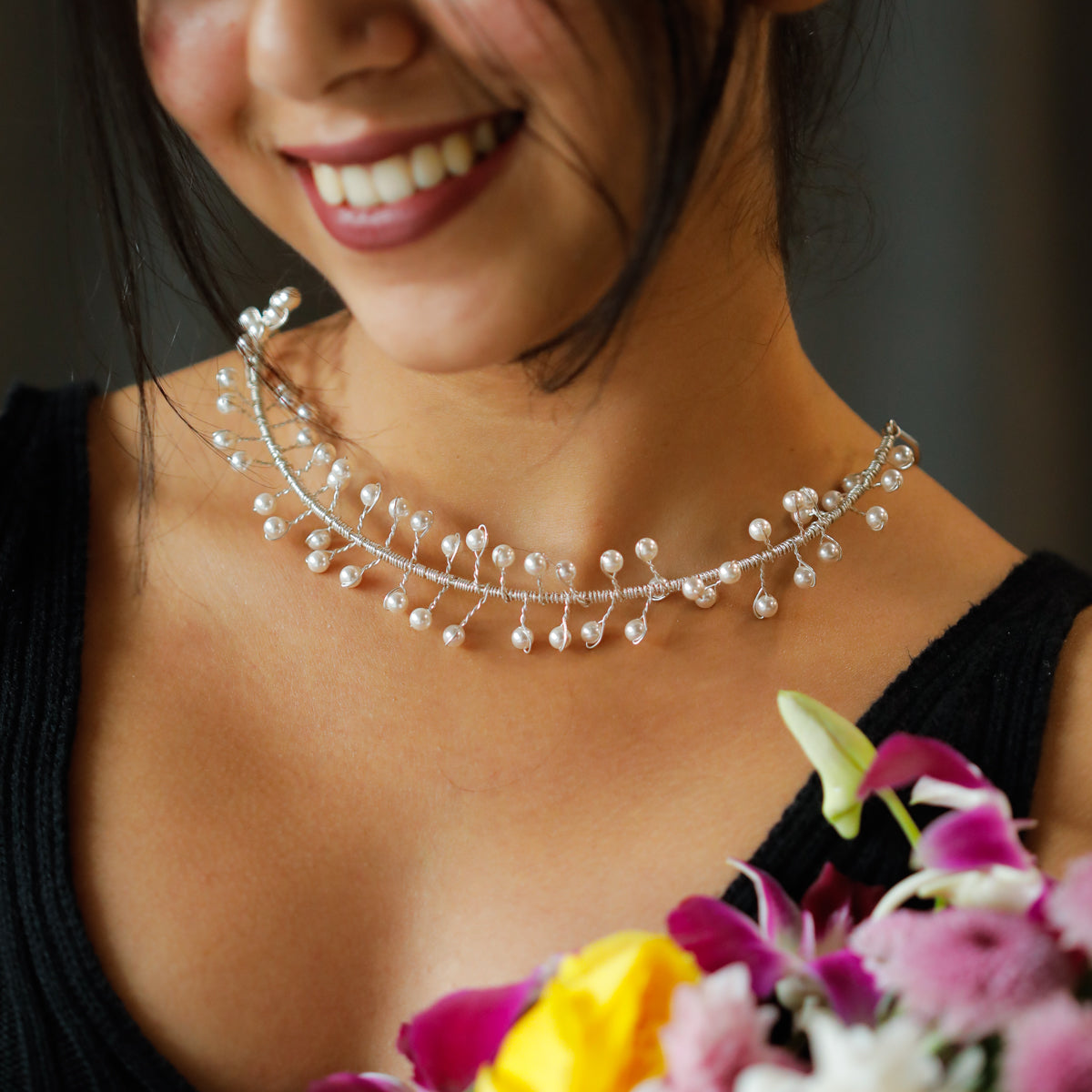 Silver Swarovski Pearls Tiara