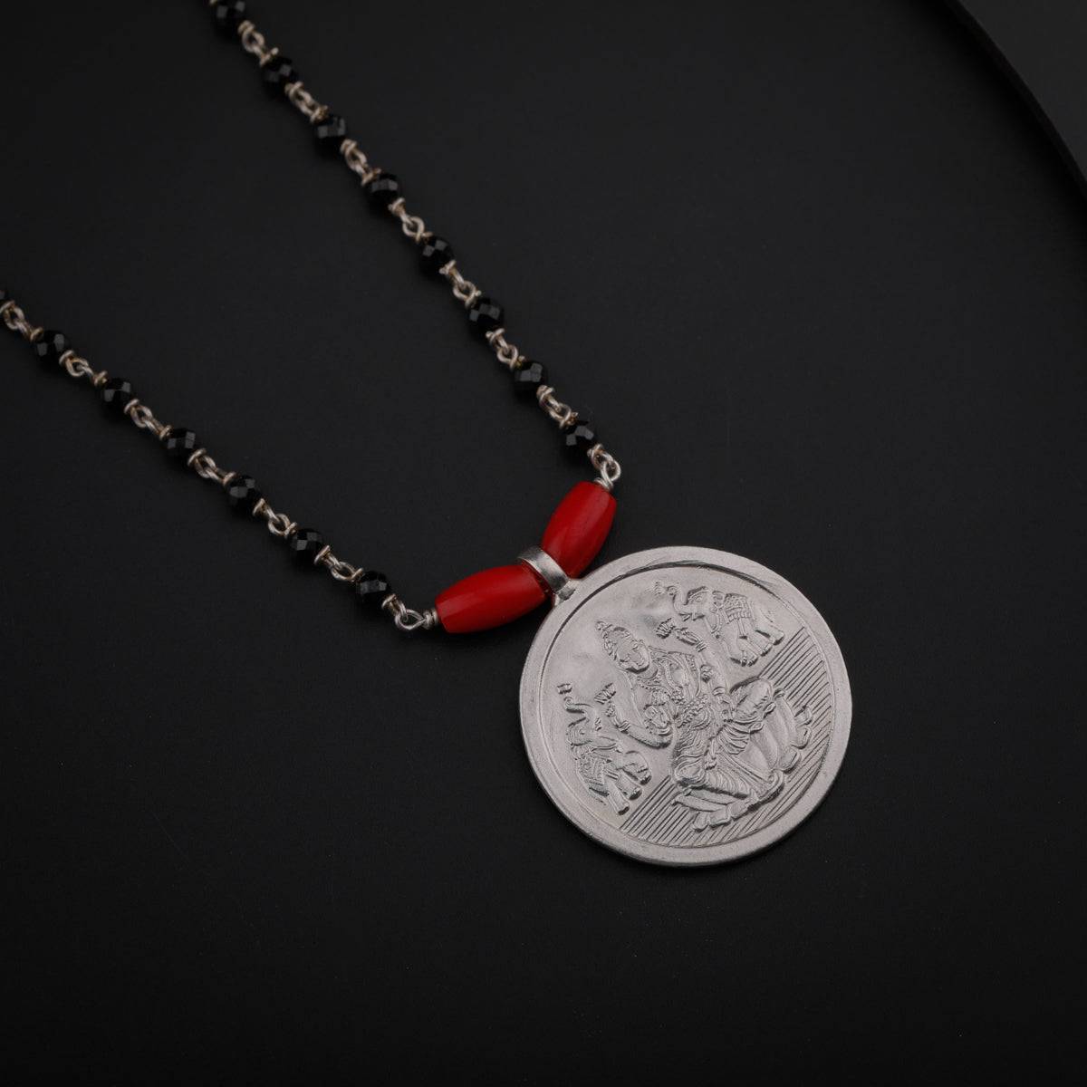 Silver Coin Putali Mangalsutra with Corals