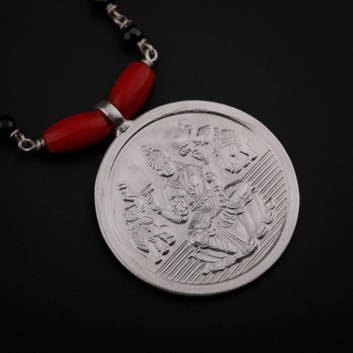 Silver Coin Putali Mangalsutra with Corals