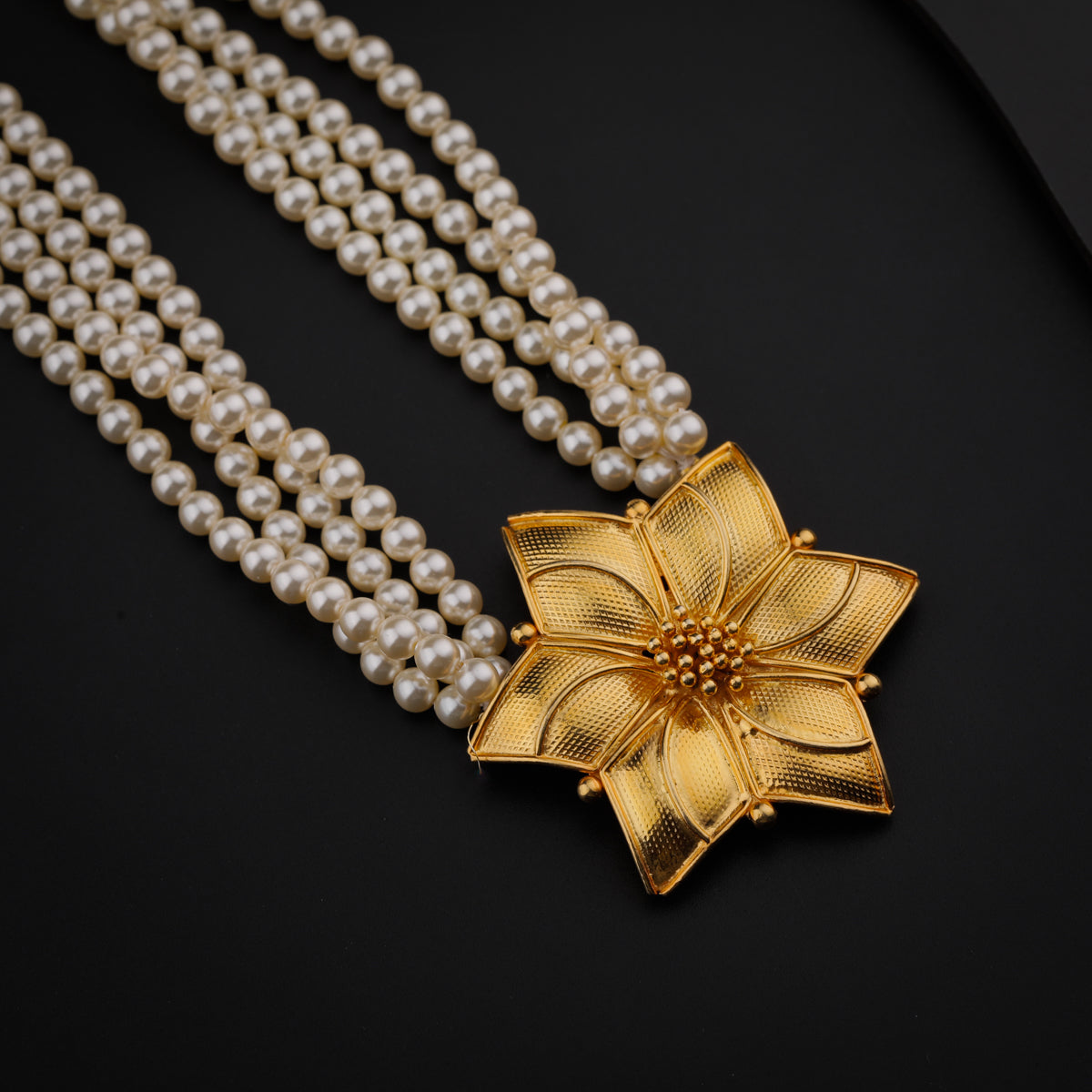 Kusum Motif Pearl Silver Necklace (Gold Plated)