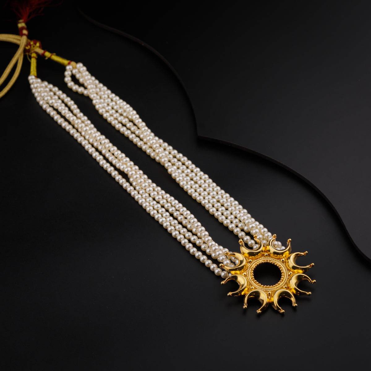 Gold Plated Chandrakor Motif Silver Necklace with Pearls