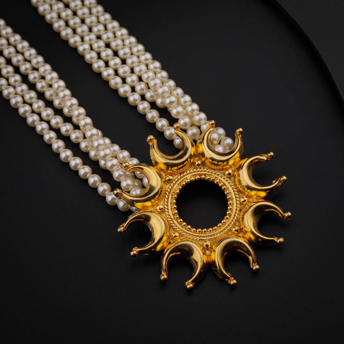 Gold Plated Chandrakor Motif Silver Necklace with Pearls