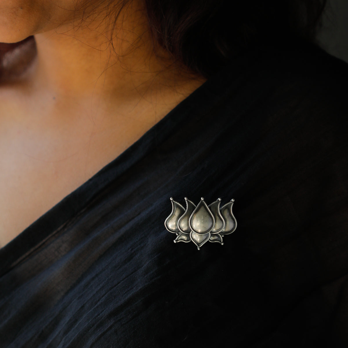 Silver Lotus Brooch